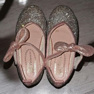 Sparkly Pink Young Girl's Kids Dress Shoes Embellished Barbie Princess